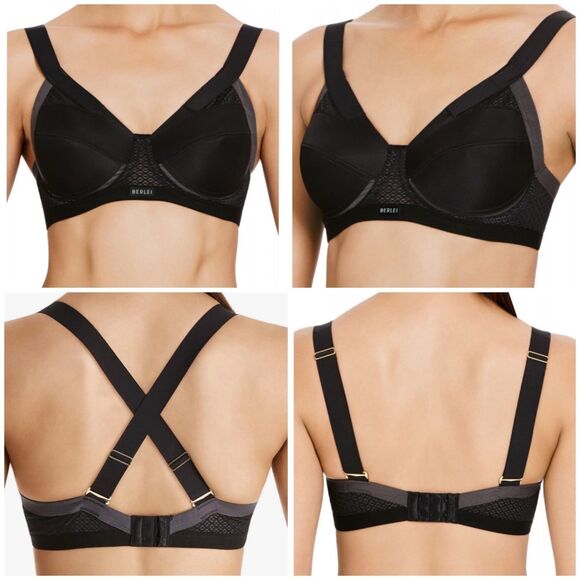 Berlei  US 32D High Extreme Impact Shift Wired Bra Black Sports Bra Black/Grey - Picture 3 of 12